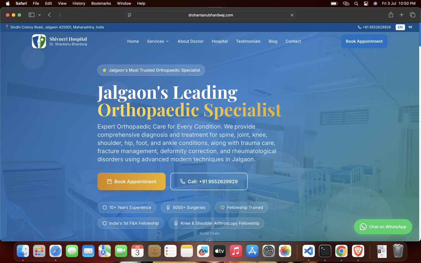Dr. Shantanu Bhardwaj orthopaedic hospital website preview