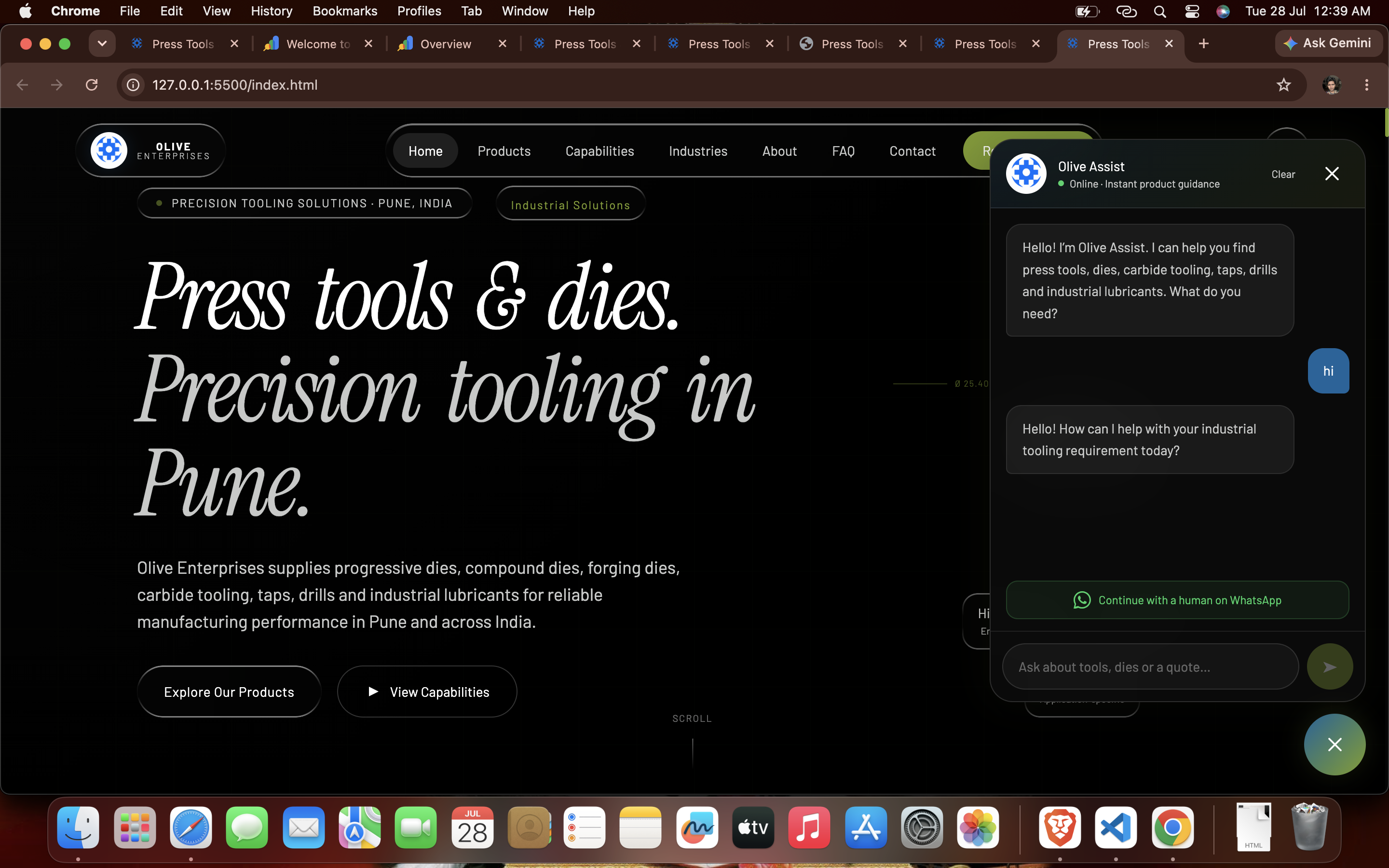 Olive Enterprises industrial tooling website preview